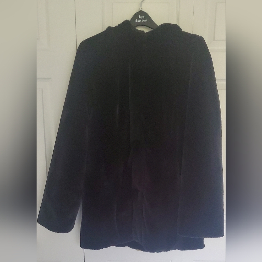 Vintage Dennis Basso Mid length Faux Fur Hooded Coat, Black, M, Never Worn!